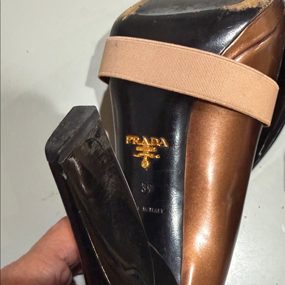 Prada Women's Metallic Brown Loafers - Picture 4 of 8